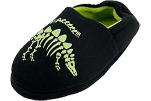 Thingimijigs Boys Glow-in-the-Dark Dinosaur Black Slip-On Slippers