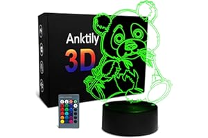 Anktily 3D Panda Nachtlicht für Kinder Optische Täuschung Lampe 16 Farbfernbedienung Nachtlampe Tischlampe, Panda Geburtstagsgeschenke für Jungen Mädchen