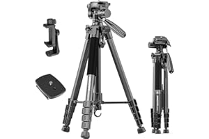 CAMBOFOTO 74" Camera Tripod, Lightweight Aluminum Tripod Stand for DSLR/Small Camera/Phone, Portable Travel Tripod with Pan Head, 1/4" Universal Quick Release Plate，Phone Holder & Carry Bag, Black
