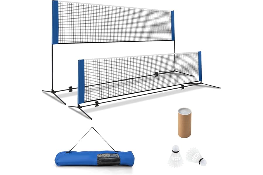 SPOTRAVEL 4.2M Badminton Net, Height Adjustable Tennis Volleyball Net with Carry Bag and 2 Shuttlecocks, Portable Foldable Recreational Sports Net for Indoor Outdoor