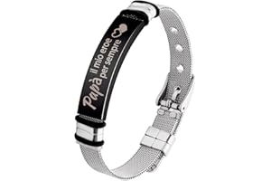 Angelra Regali della Festa del Papà Padre Bracciale da Uomo, Papà,il Mio Eroe per Sempre Ciondolo Braccialetto Argento Nero da Figlia e Figlio