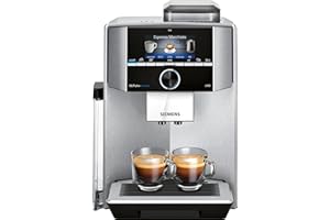 SIEMENS EQ.9 Plus Connect s500 TI9553X1RW - Macchina da caffè automatica collegata con schermo TFT, macinatore in ceramica silenziosa, 14 ricette di caffè, modalità barista, colore: Inox