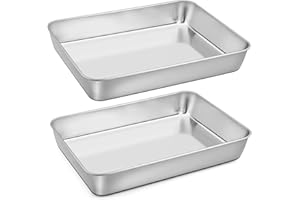 Homikit Backblech, Edelstahl Groß Auflaufform Ofenblech 2er Set, Rechteckig Backform Kuchenblech mit 5cm Tief für Backen Braten Servieren, Hochglanzpoliert & Spülmaschinenfest, 31,6 * 24,7 * 4,8 cm