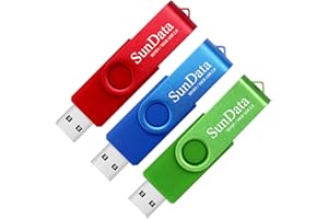 SunData 16GB Memory Stick 3 Pack USB 2.0 Flash Drive Swivel Design Thumb Drives USB Stick Pen Drive for Data Storage with LED Light (3 Colors: Blue Green Red)