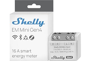 Shelly EM Mini Gen4, WLAN-betriebener Smart-Energiemesser bis zu 16A, Matter, Zigbee, Amperemeter, Voltmeter, Leistungsmessung, Fernsteuerung, Hausautomation, Kein Hub Erforderlich, 1 Stück