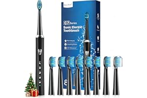 COULAX PRO Cepillos de Dientes Electricos Sónico Adultos con 8 Cabezal - Cepillo Electrico con Estuche de Viaje, 5 Modos y IPX7, Cepillos de Dientes Eléctricos Ultrasónicos para Mujer Hombres, Negro Oscuro