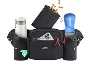 AGPTEK Marsupio per Cani con Borsa Snack Rimovibile, Impermeabile, Alta capacità, Portaborraccia, Dispenser Sacchetti Igienici, per Addestramento e Passeggiate, Nero