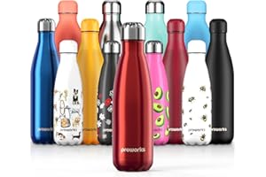PROWORKS Bouteille d'eau Isotherme, sans BPA, Gourde INOX Reutilisable pour Maintien Chaud de 12 Heures & du Froid Jusqu’à 24 Heures, pour Sport, Gym, Voyage - 500ml - Rouge
