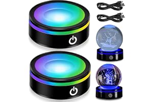 BAIFULAI LED-ljusbas, 2 stycken LED-lampor, 6 färger runda LED-lampor, displaybas showstativ med känslig touch-strömbrytare l