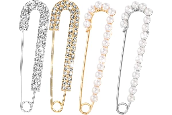 6 pärlor strass stift guld silver brosch stora dekorativa säkerhetsnålar för kläder mode pärlstift för halsduk sjal skjorta k