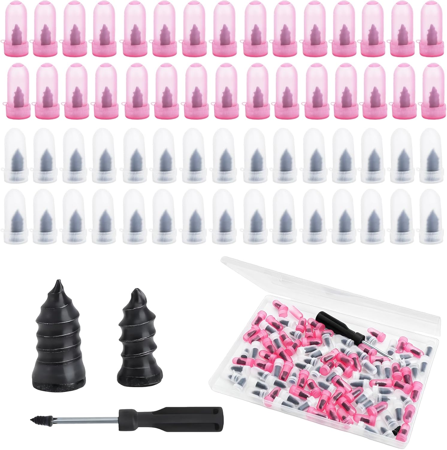 Kit de reparación de neumáticos para coche, 100 unidades, en 2 tamaños (35 + 35 L) con destornillador, sin cámara para coche, moto, SUV, camión, caravana, kit de emergencia contra pinchazos