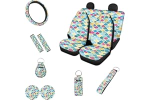 Belidome Fischschuppen Auto Zubehör Meerjungfrau Autositzbezug mit Schlüsselanhänger Lenkradschutz Sicherheitsgurtpolster Chapstick Halter, 12 Stück, Einheitsgröße