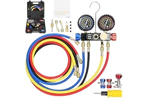 Refrigerante Manifold Gauge Set, Weytoll Juego de Manómetros para Aire Acondicionado, Adaptadores de Acoplamiento Rápido de Latón para Refrigerante R22/R134a/R410a