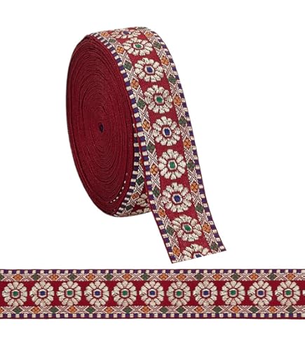 PandaHall 1.5 Inch Geborduurd Geweven Jacquard Lint, 10 Yards Retro Stof Trim Geometrie Patroon Gebreide Strip Naaien Lint Fringe Naaien Decor Trim voor DIY Kleding Versiering Decoraties