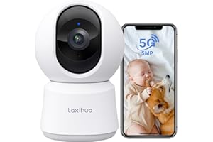 LAXIHUB 5MP Cámara Vigilancia WiFi Interior, 2,4/5GHz Cámara Vigilancia Domicilio WiFi, Cámara para Perros PTZ 355°, Audio Bidireccional, IP Cámara para Mascotas Compatible con Alexa