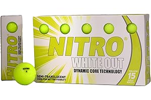 Nitro Long Distance Peak Performance Golf Balls (15PK) All Levels White Out 70 Compression High Velocity White Hot Core Long Distance Golf Balls USGA Approved-Total of 15-Yellow
