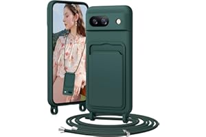BENTIACC Handykette Silikon Hülle für Google Pixel 8A mit Band, Handyhülle mit Kartenfach, Abnehmbar Kordel Kette, Stoßfeste Schutzhülle für Google Pixel 8A (Tannennadelgrün)
