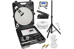 PremiumX Mobile Camping SAT Anlage Antenne TV Receiver Satelliten-Finder Single LNB 10m Kabel F-Stecker Koffer Stativ