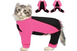 AOFITEE Sticky Hair Cat Onesie, Full Coverage Cat Jumper for Cats Only, Stretchy Cats Clothes with Four-leg Fleece Kitten Pajamas Reduce Shedding Fur, Long Sleeve Pullover Shirts for Kitten, Pink S