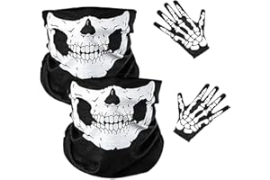 Ajuanbazha 2 Piezas Máscara de Calavera, Pasamontañas Calavera de Tela con Dibujo de Calavera, Guantes de Esqueleto para Adultos Moto, Esquí, Deporte, Ciclismo