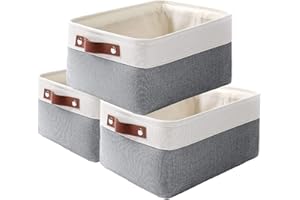 MANGATA Boîte de Rangement en Tissu Tissé, Panier Pliable en Toile Pour Vêtements, Jouets et Étagères, Gris Froid (Petit, Lot de 3)
