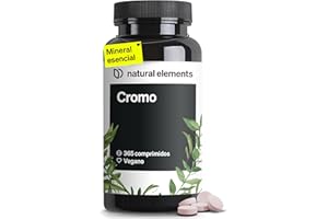 NATURAL ELEMENTS Picolinato de Cromo 200mcg - 365 comprimidos veganos (suministro para 1 Año) - Mineral esencial sin aditivos innecesarios - Alta dosificación - Fabricado y probado en laboratorio en Alemania