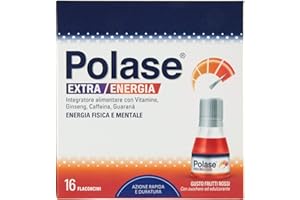 Polase Extra Energia, Integratore Alimentare con Vitamine, Ginseng, Caffeina e Guaranà, Gusto Frutti Rossi, 16 Flaconcini