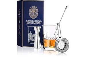 REGAL TRUNK & CO. Set di bicchieri per cocktail classici – Bicchiere per miscelare in cristallo artigianale senza piombo senza piombo in stile Yarai |panno per lucidare il vetro