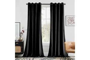 MIULEE Black Velvet Curtains for Bedroom 2 Panel Set 90 Inch Drop Curtains, Soft Elegent Home Decor Velvet Curtain Living Room, Sun Blocking Room Darkening Thermal Eyelet Curtain 46x90 Inch