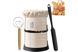 Wikay Kit de Démarrage au Levain, Pot de démarrage au levain avec bande d'alimentation marquée par la date, thermomètre, Récipient à Levain en Verre avec Spatule, Couvercle en Tissu