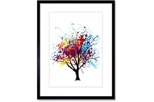 Wee Blue Coo Paint Splat Abstract Tree Rainbow Picture Photo Framed Wall Art Print