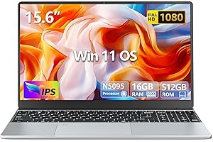 AUKABREX Ordinateur Portable 15,6 Pouces, Win 11 PC Portable 16Go LPDDR4 RAM 512Go SSD, 180°Flip 1080P Écran Laptop, Celeron N5095 CPU, Clavier Rétro-éclairé/Déverrouillage Empreinte, Webcam+BT4.2+USB3.0+WiFi5