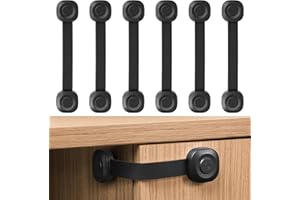 ECHOCUBE Zabezpieczenia do szuflad dla dzieci, 6 sztuk Zabezpieczenia do szafek z klejem, regulowane paski zabezpieczające dla dzieci do szafek, lodówek, toalet, koszy na śmieci (czarne)