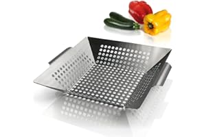 Amazy | Cesta para barbacoa – Bandeja para parrilla de carbón, gas o horno revestida – Para verduras, carne o pescado