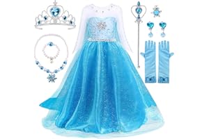 Toloye Kostium Elsa z Krainy Lodu, sukienka księżniczki Elsy z koroną, różdżką, naszyjnikiem i akcesoriami, kostium Elsy Frozen, elegancka sukienka na imprezę i dla druhny