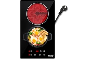 Placa de vitrocerámica IsEasy doble vitrocerámica, 3000 W, 29,5 cm, 2 zonas de cocción, 9 niveles de calor, temporizador de 1-99 minutos, control táctil, apagado automático, protección para niños