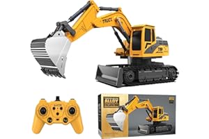 BORSCELLOR Remote Control Excavator Toys for Boys, 2 in 1 RC Digger Tractor with Bulldozer, 2.4Ghz Construction Vehicles Toys Car with Light Music for Boys 3 4 5 6 7 8-12 Year Old Kids