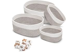 FOUVIN Juego de 4 cestas de almacenamiento de cuerda de algodón trenzadas, cesta de almacenamiento, organizador para cambiador, apilable para baño, cambiador, accesorios, organizador de baño trenzado