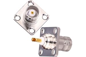 TUOLNK 2 Pack BNC Femelle 4 Trous Panneau À Bride Montage sur Châssis Connecteur À Souder Coaxial RF Adaptateur Coaxial Convertisseur pour Câble Coaxial/Périphériques LAN sans Fil