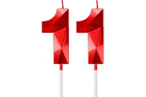 YIRAN Red 11th Birthday Candles for Cake, Number 11 Candle for 11th Birthday Decorations, 3D Design Cake Topper Decor for Boy Girl Women Men Birthday Theme Party Weddings Anniversary Celebration Supplies
