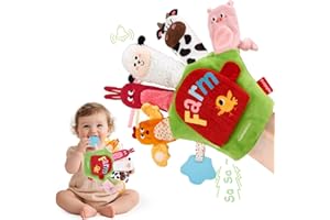 hahaland Juguetes Bebe 6 meses - Animales Granja Títeres de Mano con Sonajero, Mordedor, Espejo, Crujido Interactivo - Juguetes Montessori Sensorial para Bebes 3 6 8 12 meses