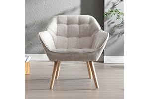 chairus Upholstered Tub Chairs Linen Single Sofa Accent Chair for Living Room Modern Armchair Cocktail Chair with Wooden Legs (Beige-1)