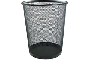 Jonzzy Papelera Oficina Negra Metálica - 26.5 X 23.5 X 20 cm - Papelera Escritorio Para Oficina O Casa De Rejilla De Metal, Papelera Negra Para Mesa De Trabajo (10 L)