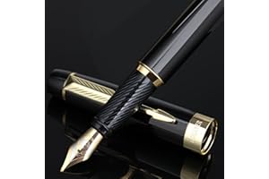 BOCIYER Fountain Pen with Fine Nib & Black Ink, Refillable & Elegant Bent Nib Design, Fountain Pens for Writing, Best Fountain Pen for Smooth & Fancy Writing(Black)
