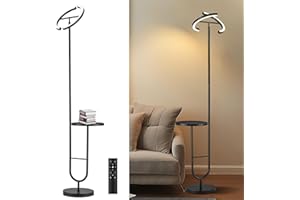 LuminexDesigns Lampada da Terra LED con Tavolino – 36 W dimmerabile con Telecomando e Touch, Testa Girevole 360°, 2700K-6500K, Lampada Moderna Nera per Soggiorno e Ufficio, 175 cm