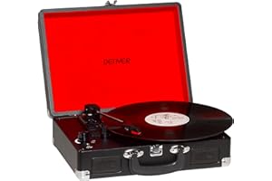 Giradischi Denver VPL-120BLACK design valigia. Altoparlanti integrati, uscita phono, compatibile con vinile 331/3, 45 e 78 RPM, Nero