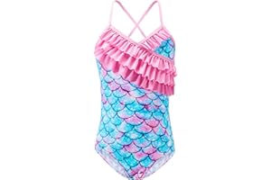 Naiyafly Girls One Piece Swimsuits Kids Criss-Cross Ruffle Swimwear Quick Dry Beach Sport Bathing Suits for 4-12 Years Girls