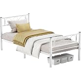 VASAGLE Bed Frame Metal Bed Frame for Mattress 90 x 190 cm Guests, Easy Assembly, for Small Rooms, White RMB061W01 | Estructu