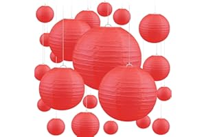 Jangostor 20PCS Red Paper Lantern Round Paper Lantern Hanging Paper Lanterns Decorations, 15 CM, 20 CM, 25 CM, 30 CM Different Sizes lantern lamp shades for Wedding Birthday Celebrations Garden