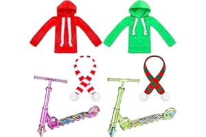 AMSIXNT 6 Piezas Ropa de muñeca Elfo navideño,Accesorios de Vestir para muñeca elfa,Accesorios para muñecos Elfo Navidad,Accesorios Elfo de Navidad,Que Incluyen Sudadera, Bufandas y Scooter